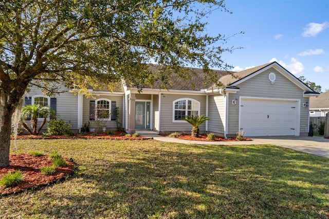309 Crystal Lake Dr, Saint Augustine, FL 32084 - ranch-style house with concrete driveway, an attached garage, and a front lawn