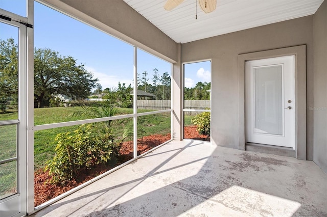 309 Crystal Lake Dr, Saint Augustine, FL 32084 - unfurnished sunroom featuring ceiling fan