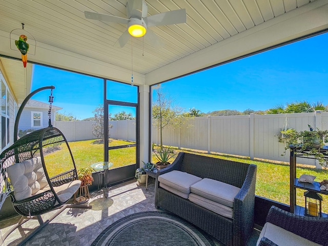 68 Los Lagos Blvd, Palm Coast, FL 32137 - sunroom / solarium featuring an outdoor hangout area and a ceiling fan