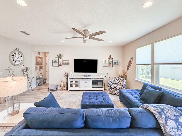 68 Los Lagos Blvd, Palm Coast, FL 32137 - living area featuring recessed lighting, light wood-type flooring, and ceiling fan