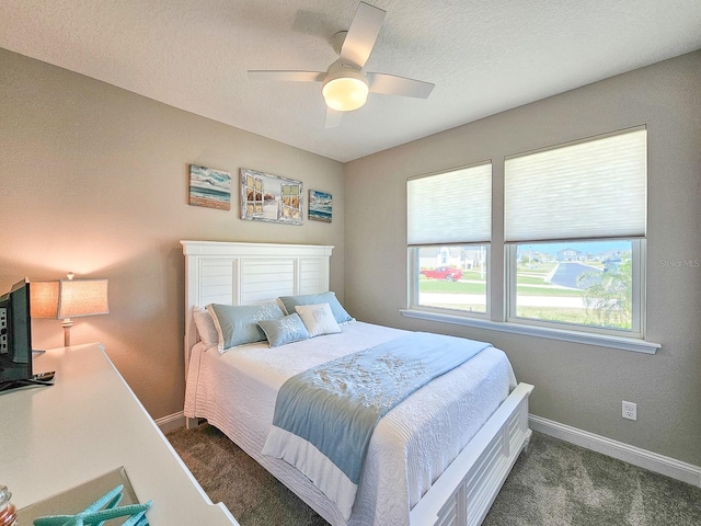 68 Los Lagos Blvd, Palm Coast, FL 32137 - bedroom featuring dark colored carpet, baseboards, a ceiling fan, and a textured ceiling