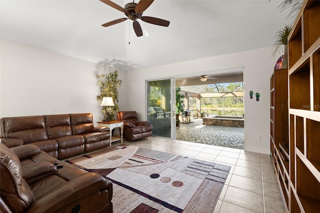 1316 Harwick Ln, Ormond Beach, FL 32174 - living room featuring a ceiling fan and tile patterned floors