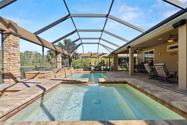 1316 Harwick Ln, Ormond Beach, FL 32174 - view of pool with a ceiling fan, a patio area, a pool with connected hot tub, and a lanai