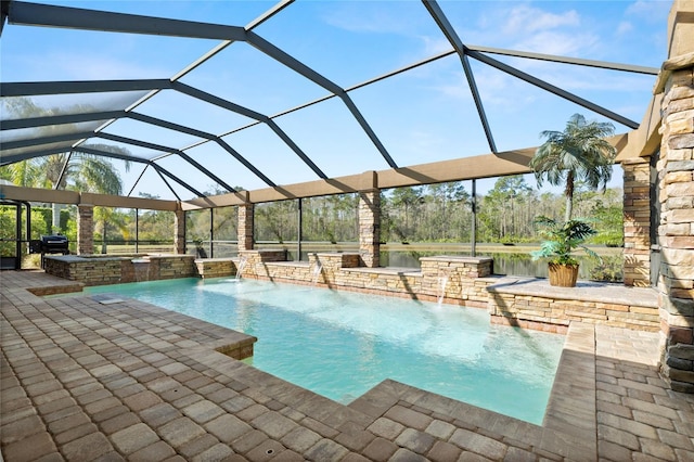 1316 Harwick Ln, Ormond Beach, FL 32174 - view of pool featuring a patio area, a pool with connected hot tub, a lanai, and area for grilling