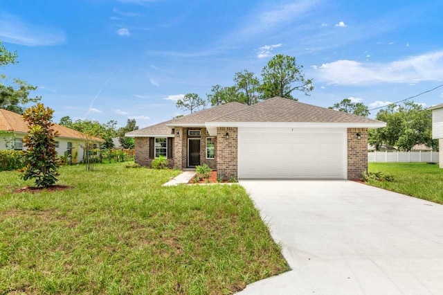37 Rose Dr, Palm Coast, FL 32164 - ranch-style home with a front yard, brick siding, and a garage