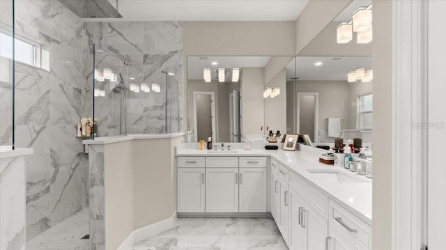29 Old Oak Dr S, Palm Coast, FL 32137 - bathroom with marble finish floor, a marble finish shower, and vanity
