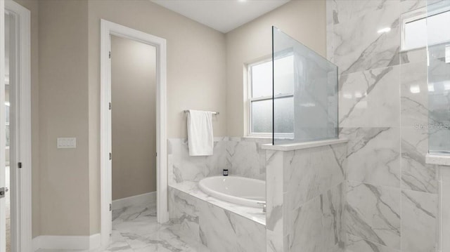 29 Old Oak Dr S, Palm Coast, FL 32137 - bathroom with marble finish floor, a marble finish shower, baseboards, and a bath
