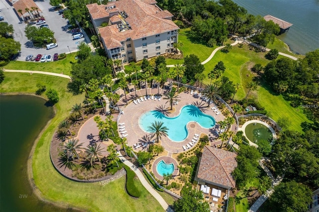45 Riverview Bnd S Unit 1937, Palm Coast, FL 32137 - aerial view of property's location featuring a pool and a nearby body of water