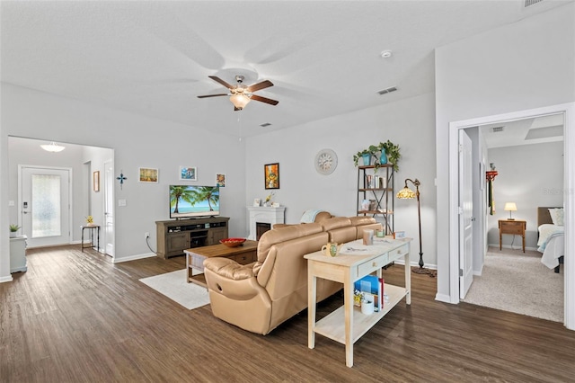 324 Palace Dr, Saint Augustine, FL 32084 - living room featuring ceiling fan and dark wood-type flooring