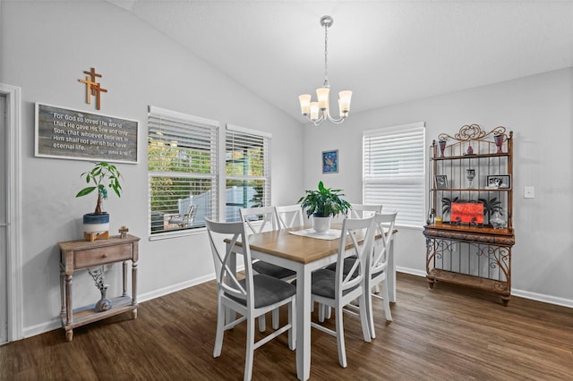 324 Palace Dr, Saint Augustine, FL 32084 - dining space with wood finished floors, a chandelier, and lofted ceiling