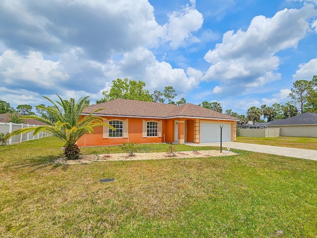 18 Wheatfield Dr, Palm Coast, FL 32164 - ranch-style home with concrete driveway, a garage, and stucco siding