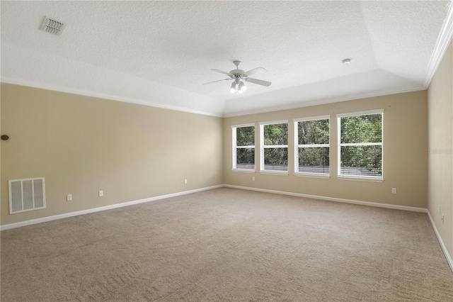 4484 Gray Hawk St, Orange Park, FL 32065 - carpeted spare room with a textured ceiling, ceiling fan, visible vents, and ornamental molding