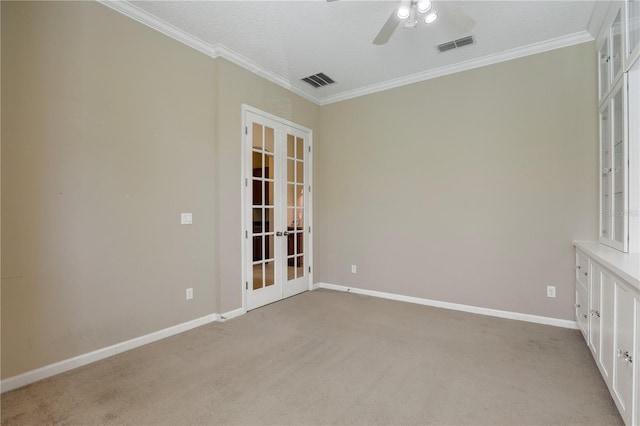 4484 Gray Hawk St, Orange Park, FL 32065 - carpeted empty room with french doors, a ceiling fan, ornamental molding, and baseboards