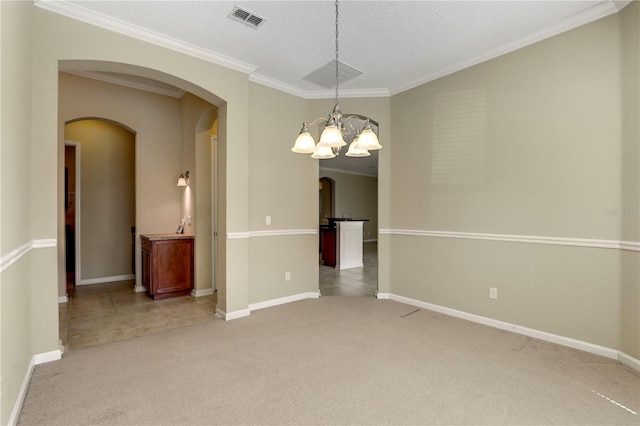 4484 Gray Hawk St, Orange Park, FL 32065 - unfurnished room featuring arched walkways, light carpet, a chandelier, and visible vents