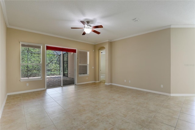 4484 Gray Hawk St, Orange Park, FL 32065 - unfurnished room with visible vents, crown molding, light tile patterned flooring, and ceiling fan
