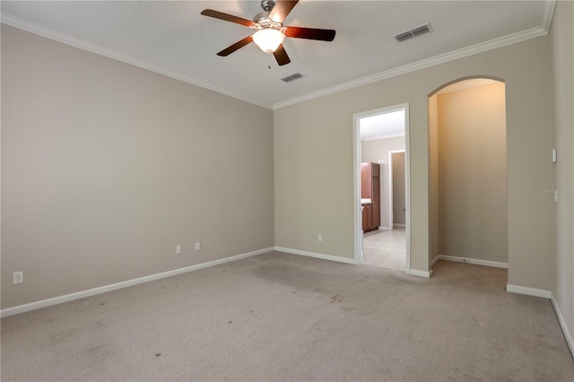 4484 Gray Hawk St, Orange Park, FL 32065 - unfurnished room featuring visible vents, arched walkways, ceiling fan, and ornamental molding