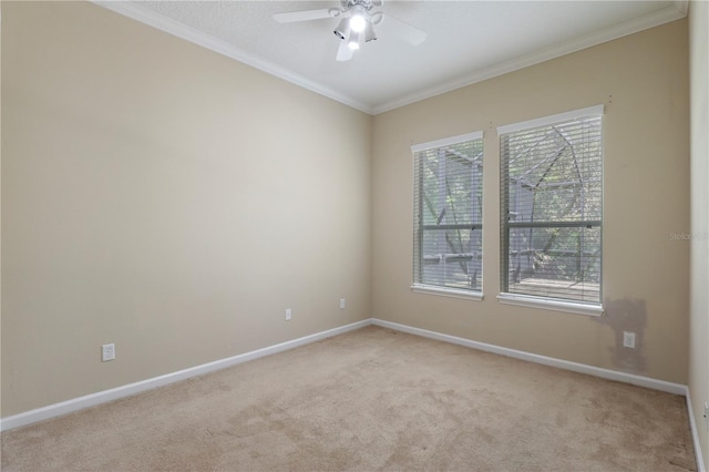 4484 Gray Hawk St, Orange Park, FL 32065 - spare room featuring light colored carpet, crown molding, ceiling fan, and baseboards
