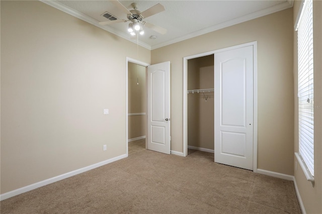 4484 Gray Hawk St, Orange Park, FL 32065 - unfurnished bedroom featuring crown molding, light colored carpet, baseboards, visible vents, and a closet