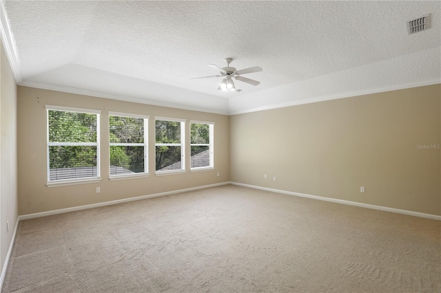4484 Gray Hawk St, Orange Park, FL 32065 - unfurnished room with a textured ceiling, visible vents, ornamental molding, a ceiling fan, and light colored carpet