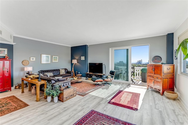 925 N Halifax Ave Unit 1105, Daytona Beach, FL 32118 - living room featuring baseboards, wood finished floors, and crown molding