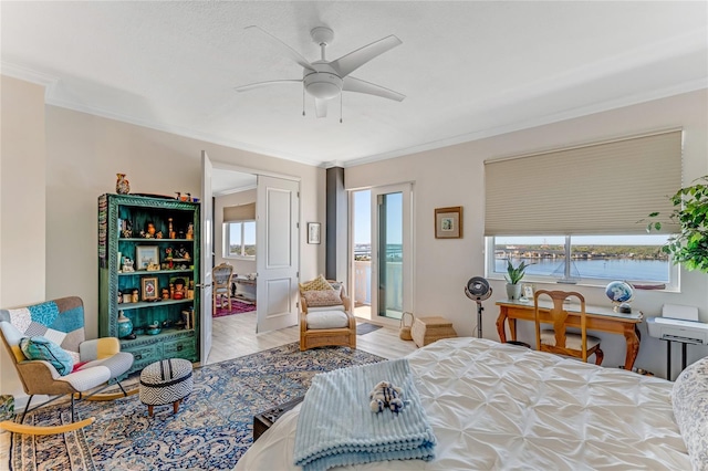 925 N Halifax Ave Unit 1105, Daytona Beach, FL 32118 - bedroom featuring wood finished floors, ceiling fan, and crown molding