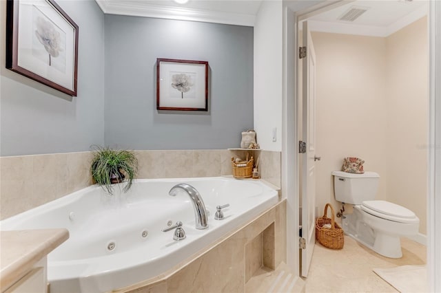 925 N Halifax Ave Unit 1105, Daytona Beach, FL 32118 - bathroom with tile patterned flooring, a jetted tub, visible vents, toilet, and crown molding