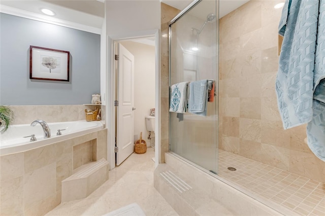 925 N Halifax Ave Unit 1105, Daytona Beach, FL 32118 - bathroom featuring a bath, toilet, and a stall shower