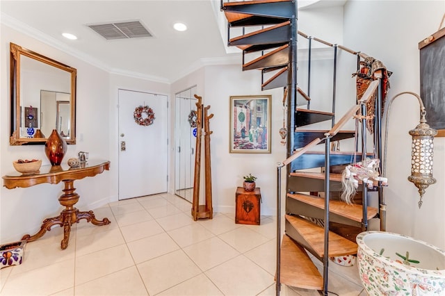 925 N Halifax Ave Unit 1105, Daytona Beach, FL 32118 - entrance foyer featuring stairs, baseboards, ornamental molding, visible vents, and recessed lighting