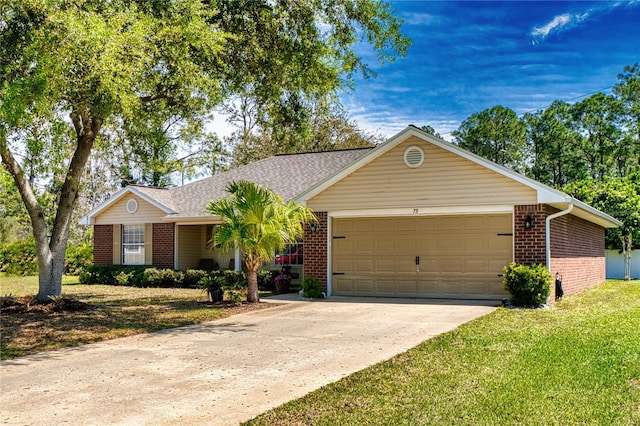 73 Royal Oak Dr, Palm Coast, FL 32164 - single story home with a front lawn, driveway, an attached garage, and brick siding