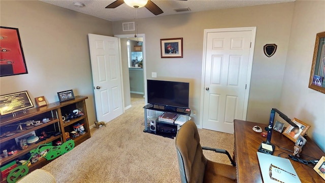 73 Royal Oak Dr, Palm Coast, FL 32164 - office area with carpet floors, visible vents, and a ceiling fan