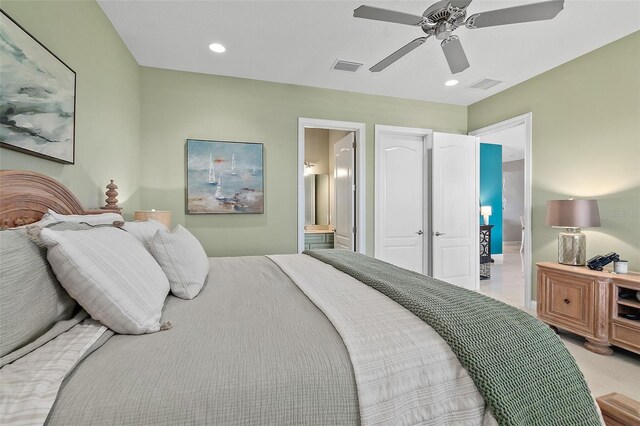 46 Ocean Ridge Blvd N, Palm Coast, FL 32137 - bedroom featuring recessed lighting, ensuite bathroom, and ceiling fan