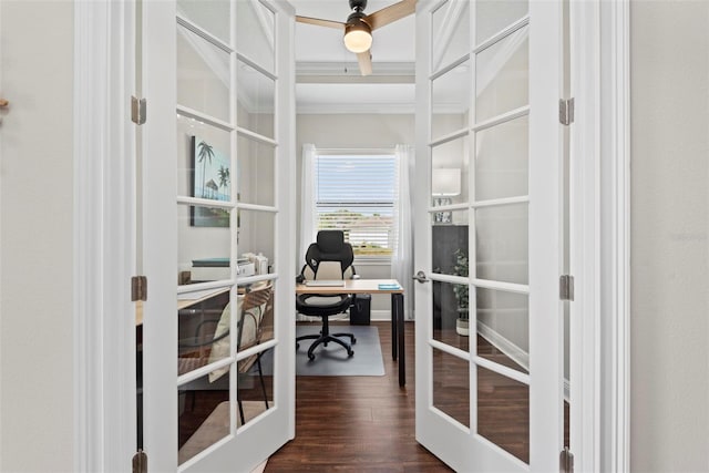 7 Menorca Way, Palm Coast, FL 32137 - office with french doors, crown molding, and dark wood-style floors