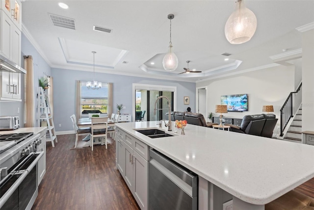 7 Menorca Way, Palm Coast, FL 32137 - kitchen with visible vents, a sink, a raised ceiling, and appliances with stainless steel finishes
