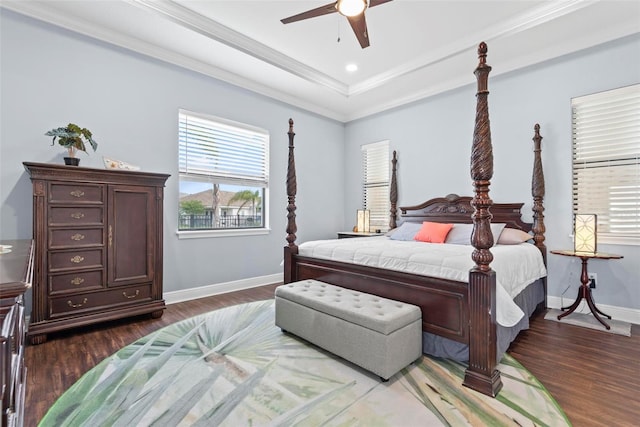 7 Menorca Way, Palm Coast, FL 32137 - bedroom featuring ceiling fan, wood finished floors, baseboards, a raised ceiling, and ornamental molding