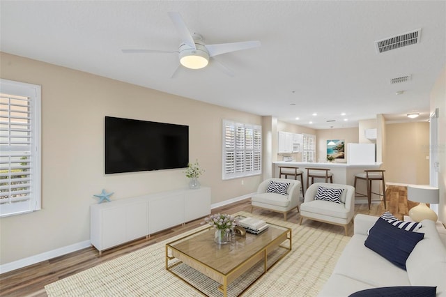 500 Canopy Walk Ln Unit 515, Palm Coast, FL 32137 - living room with light wood-style flooring, a ceiling fan, and recessed lighting