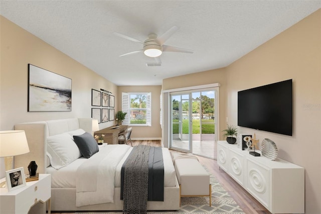 500 Canopy Walk Ln Unit 515, Palm Coast, FL 32137 - bedroom with access to outside, wood finished floors, ceiling fan, and a textured ceiling