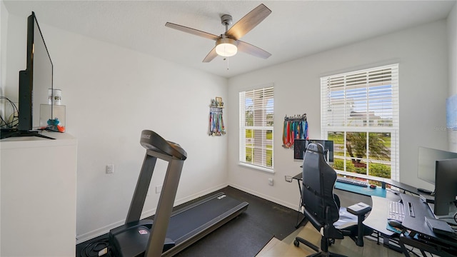 314 Red Barn Rd, Saint Augustine, FL 32092 - exercise area featuring baseboards and ceiling fan