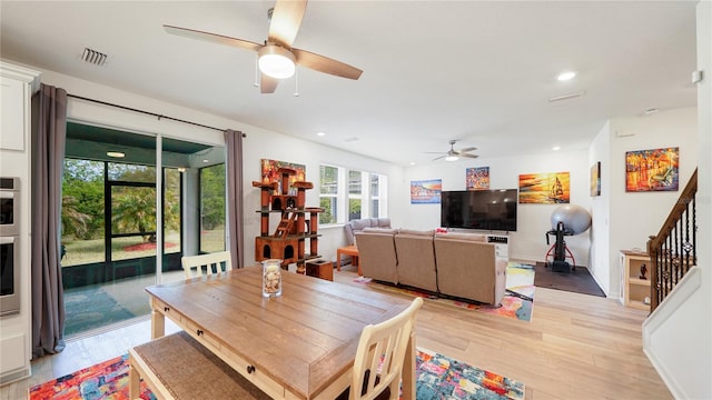 314 Red Barn Rd, Saint Augustine, FL 32092 - dining area with a ceiling fan, baseboards, visible vents, light wood-style floors, and recessed lighting