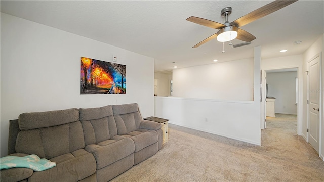 314 Red Barn Rd, Saint Augustine, FL 32092 - carpeted living room with baseboards, visible vents, recessed lighting, and a ceiling fan