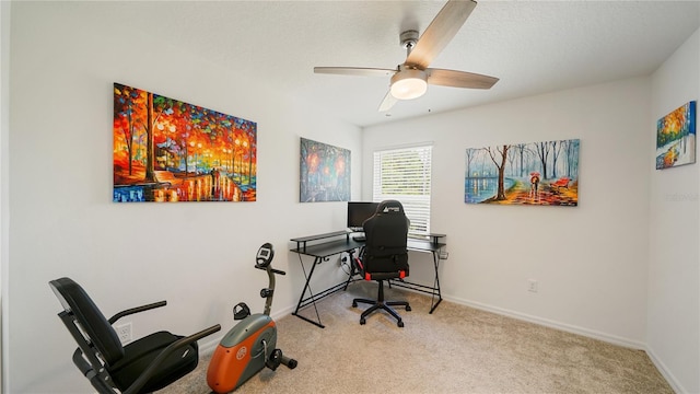 314 Red Barn Rd, Saint Augustine, FL 32092 - carpeted home office featuring baseboards, a textured ceiling, and a ceiling fan