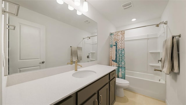 314 Red Barn Rd, Saint Augustine, FL 32092 - bathroom with tile patterned floors, toilet, vanity, shower / bath combo with shower curtain, and visible vents