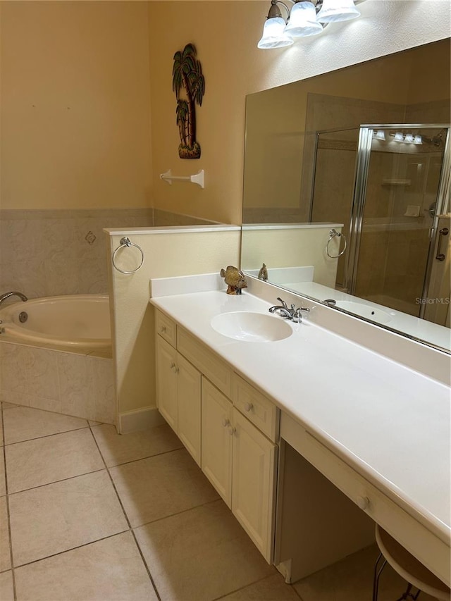15 Ocean Crest Way Unit 1335, Palm Coast, FL 32137 - bathroom featuring a garden tub, a stall shower, tile patterned flooring, and vanity