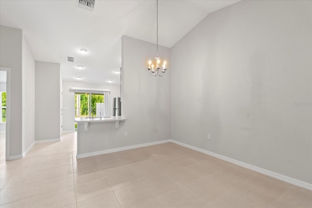 29 Secretary Trl, Palm Coast, FL 32164 - unfurnished room with baseboards, lofted ceiling, visible vents, and a chandelier