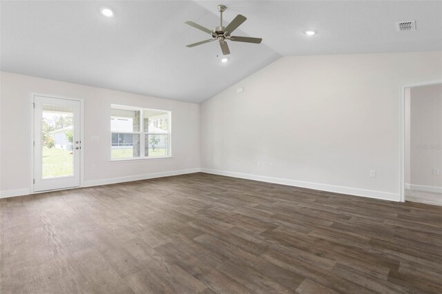 12 Squanto Pl, Palm Coast, FL 32164 - unfurnished room featuring lofted ceiling, a ceiling fan, recessed lighting, dark wood-style flooring, and baseboards