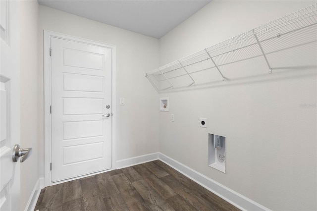12 Squanto Pl, Palm Coast, FL 32164 - laundry room featuring washer hookup, hookup for an electric dryer, dark wood-style floors, and baseboards