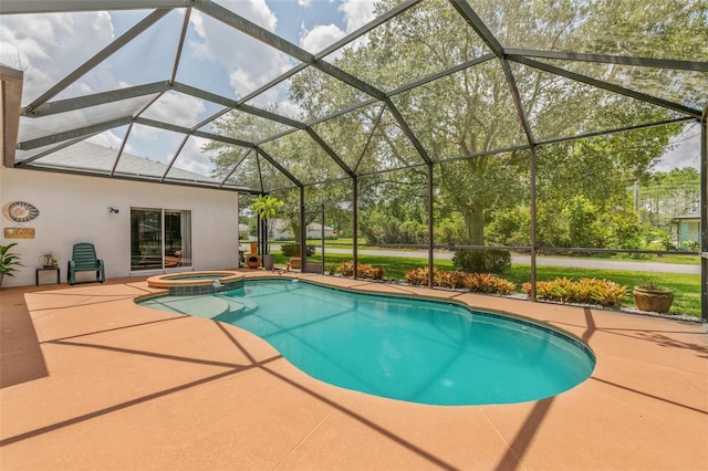 42 Buffalo Bill Dr, Palm Coast, FL 32137 - view of pool featuring a patio area, a pool with connected hot tub, and glass enclosure