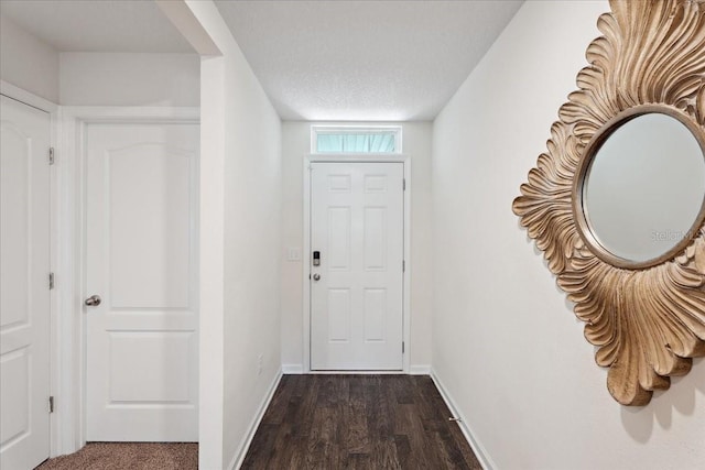 619 Grand Reserve Dr, Bunnell, FL 32110 - doorway featuring a textured ceiling, baseboards, and dark wood finished floors