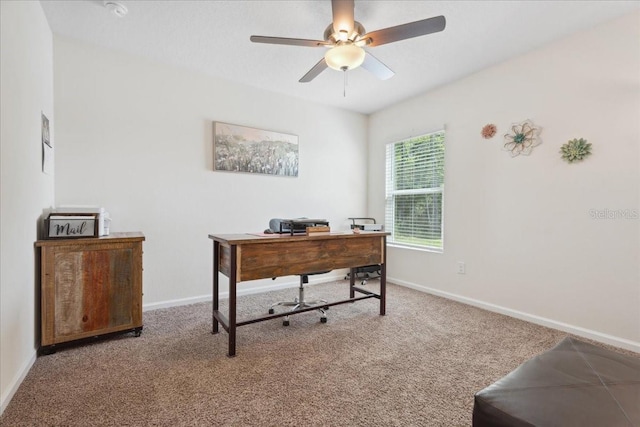 619 Grand Reserve Dr, Bunnell, FL 32110 - office featuring carpet floors, baseboards, and a ceiling fan