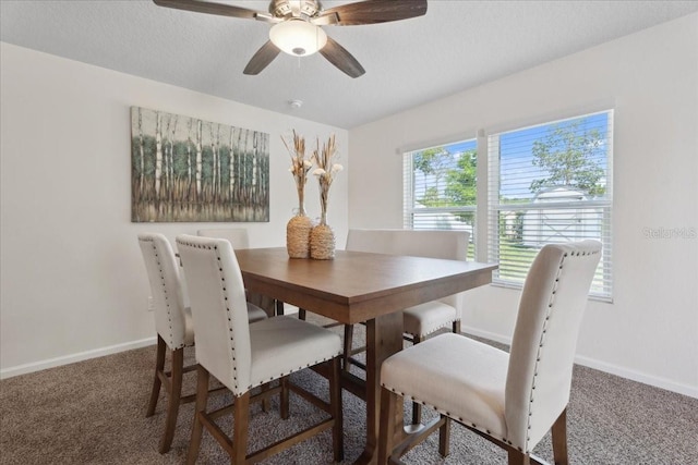 619 Grand Reserve Dr, Bunnell, FL 32110 - dining area featuring ceiling fan, carpet flooring, baseboards, and a textured ceiling