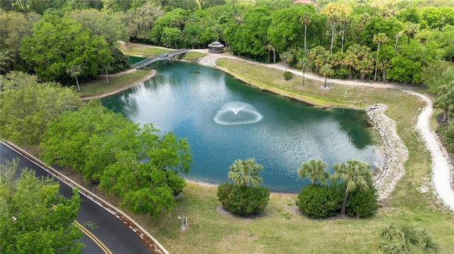 bird's eye view featuring a water view